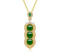 Collier Pendentif en Or véritable Jade Naturel Quatre Saisons, Collier élégant, Cadeau de Jade pour sa Bonne Fortune