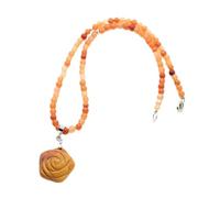 Collier pendentif en pierre de cristal sculptée en forme de rose de 4 mm, perles rondes, artisanat, pierre œil de tigre rose, chaîne de pull en pierre rouge, style unisexe pour l'automne et l'hiv