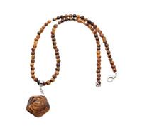 Collier pendentif en pierre de cristal sculptée en forme de rose de 4 mm, perles rondes, artisanat, pierre œil de tigre, pierre rouge, chaîne de pull, unisexe, style tout-aller automne et hiver,