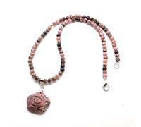 Collier pendentif en pierre de cristal sculptée en forme de rose de 4 mm, perles rondes, artisanat, pierre œil de tigre rose, chaîne de pull en pierre rouge, unisexe, style tout-aller automne et