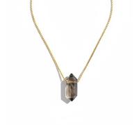Collier Pendentif en Pierre Naturelle Véritable - Minéraux de Lithothérapie - Bijou Bien-Être | Artisanal Français (Double Pointe - Chaîne en Acier Doré | Quartz fumé)
