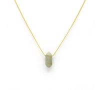 Collier Pendentif en Pierre Naturelle Véritable - Minéraux de Lithothérapie - Bijou Bien-Être | Artisanal Français (Double Pointe - Chaîne en Acier Doré | Labradorite)