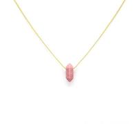 Collier Pendentif en Pierre Naturelle Véritable - Minéraux de Lithothérapie - Bijou Bien-Être | Artisanal Français (Double Pointe - Chaîne en Acier Doré | Rhodonite de Madagascar)