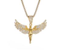 Collier pendentif en zircone cubique incrusté d’ailes d’ange dorées pour hommes et femmes Bijoux à charmes tendance cadeau d’anniversaire