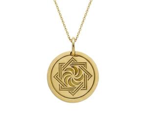 Collier pendentif étoile slave en argent sterling 925 doré | LK_NLC_00724 | Chaîne câble de 45 cm pendentif rond gravé au laser de 24 mm pendentif poli de 15 mm d'épaisseur bracelet de voyage Earth