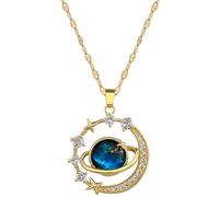 Collier Pendentif Femme Planète Hypoallergénique Collier Lune Zircon Avec Cristal De Zircon Cubique Bleue Incrusté Pour Femme et Fille Cadeaux pour Vos Proches ou Amis XQ