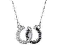 Collier Pendentif Fer à Cheval Double Cristal - Noir & Blanc Porte-Bonheur en Forme de U Bijoux Réglable Mode Collier pour Femme
