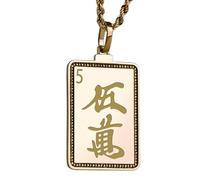 Collier pendentif gravé du cinquième caractère d'une tuile de mah-jong, en argent sterling 925 plaqué or, avec chaîne à maillons de 45,7 cm (18 pouces). Bijou pour homme et femme | LKD_EGP_00411