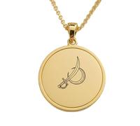 Collier pendentif gravé d'une épée et d'un croissant de lune, en argent sterling 925 plaqué or, avec chaîne à maillons de 45 cm (18 pouces). Bijou fait main pour homme et femme | LKD_EGP_00788