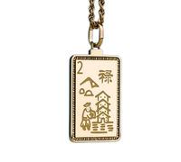 Collier pendentif gravé d'une tuile de Mahjong symbole de prospérité, en argent sterling 925 plaqué or, avec chaîne à maillons de 45 cm (18 pouces). Bijou fait main pour homme et femme | LKD_EGP_00417