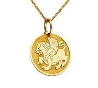 Collier pendentif griffon en argent sterling 925 doré | LK_NLC_00208 | Pendentif rond en forme de cœur plaqué or (28 mm) avec chaîne câble de 45 cm bijou d'inspiration médicale à offrir