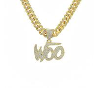 Collier Pendentif Homme Femme Chaîne Punk Rock Cadeau Collier Hip Hop Tendance, Pendentif Lettre Woo Exagéré, Accessoires Personnalisés, Couleur Or, 50Cm