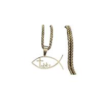 Collier Pendentif Ichthys Poisson Croix Famille Collier Femmes Hommes Or Couleur Colliers Pendants Bijoux chaînes Para Homme Bijoux Cadeaux d'anniversaire pour Femmes Hommes