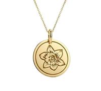 Collier pendentif jonquille en argent sterling 925 doré | LK_NLC_01679 | Pendentif rond plaqué or avec pendentif floral de 22 mm et chaîne câble de 45 cm bijou inspiré par la nature