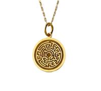 Collier pendentif labyrinthe en argent sterling 925 doré | LK_NLC_01191 | Pendentif lunaire texturé charme spatial rustique astrologie céleste cadeau cosmique et simple avec chaîne de 45 cm.