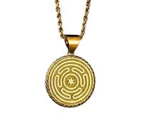 Collier pendentif labyrinthe sacré en argent sterling 925 |LK_NLC_00372 | Médaillon rond plaqué or 22 mm symbole ancien de méditation chaîne câble de 45 cm chemin spirituel