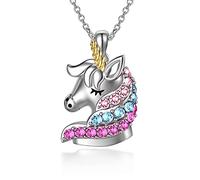 Collier Pendentif Licorne en Argent Sterling 925, Cadeaux d'Anniversaire Bijoux Licorne pour Filles Femmes Enfant (Multi)