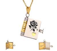 Collier pendentif livre « For Self-Rose », collier rose noire « I’m Strong as Fuck », colliers livres multicouches ouvrables avec 6 pages d’informations gravées, cadeau pendentif inspirant (Sliver)