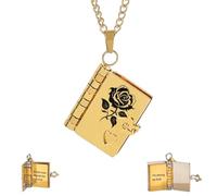 Collier pendentif livre « For Self-Rose », collier rose noire « I’m Strong as Fuck », colliers livres multicouches ouvrables avec 6 pages d’informations gravées, cadeau pendentif inspirant (Gold)