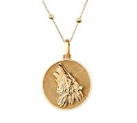 Collier pendentif loup en argent sterling 925 plaqué or | LK_NLC_00497 | Collier avec pendentif médaillon lapin rond de 24 mm symbole du zodiaque et chaîne câble de 45 cm (18 pouces). Nature.