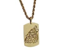 Collier pendentif loup en argent sterling 925 plaqué or | LK_NLC_00695 | Collier plaqué or avec pendentif rond inspiré par la foi et chaîne câble de 45 cm (18 pouces) diamètre 22-24 mm.