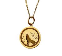Collier pendentif loup hurlant en argent sterling 925 doré | LK_NLC_01198 | Pendentif soleil joyeux breloque solaire style bohème bijou rustique pour le yoga au quotidien avec chaîne de 45 cm.