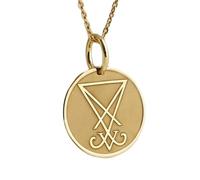 Collier pendentif Lucifer en argent sterling 925 24 mm | LK_NLC_00646 | Collier à maillons de 22 à 24 pouces plaqué or avec pendentif rond gravé d'un motif lune et étoile finition polie.