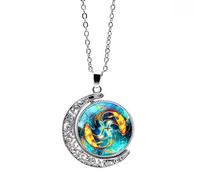 Collier Pendentif Lumineux Du Zodiaque Lune Rotative Double Face 12 Constellations Horoscope Colliers Délicats Et Lumineux Pour Hommes Et Femmes Bijoux D'Anniversaire Cadeau Pour Couple Poissons