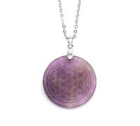 Collier Pendentif Mandala Rond pour Homme et Femme|Breloque en Cristal Naturel Avec Chaîne en Argent,Amulette en Perles de Pierres Précieuses pour La Méditation et L'Équilibre Reiki,Ras Du Cou en