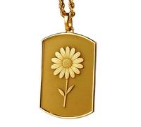 Collier pendentif marguerite en relief, fleur de naissance, en argent sterling 925 plaqué or, chaîne maille forçat de 45,7 cm (18 pouces), breloque rectangulaire, bijou unisexe | LK_EMBO_00775