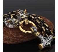 Collier pendentif marteau Thor pour homme avec chaîne roi, mythologie nordique acier inoxydable massif Mjolnir Fenris collier tête loup Viking rétro amulette Rune bijoux cadeau,F01 gold a,60CM