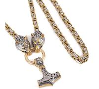 Collier pendentif marteau Thor pour homme avec chaîne roi, mythologie nordique acier inoxydable massif Mjolnir Fenris collier tête loup Viking rétro amulette Rune bijoux cadeau,F02 silver,60CM