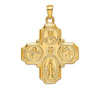 Collier pendentif médaille à quatre voies en or jaune massif 10 carats 29 mm pour femme
