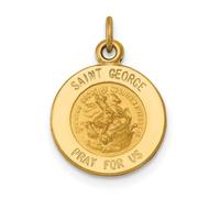Collier pendentif médaille Saint Georges en or jaune 14 carats poli et satiné 11,8 x 17,3 mm pour femme