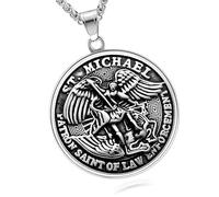 Collier Pendentif Médaille Saint Michel, Acier Inoxydable, Accessoire Catholique Saint Michel Archange, Amulettes Religieuses Pour Homme Et Femme(Silver)