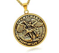 Collier Pendentif Médaille Saint Michel, Acier Inoxydable, Accessoire Catholique Saint Michel Archange, Amulettes Religieuses Pour Homme Et Femme(Gold)