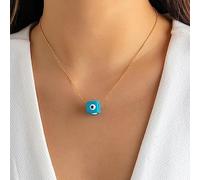 Collier Pendentif Minimaliste Bleu Noir Turc Lucky Eye Carré Cube Pendentif Collier pour Femmes Bijoux en Métal Mince Cou Chaîne Bijoux De Fête Cadeaux d'anniversaire pour Femmes Hommes