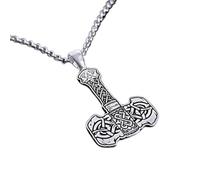 Collier pendentif minimaliste en argent sterling 925 représentant le marteau de Thor, de forme élégante, avec chaîne câble de 45 cm (18 pouces) plaquée argent. Bijou symbolique | LKD_3DM_00563