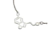 Collier pendentif minimaliste en argent sterling 925 représentant une molécule de sérotonine, de forme élégante, avec chaîne câble de 45 cm (18 pouces) plaquée argent. Bijou symbolique | LKD_3DM_00570