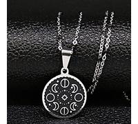 Collier Pendentif Mode Cycle Lunaire Phase de Lune Noir Pendant Collier Rond Galaxie Collier pour Femmes Hommes Bijoux Bijoux Cadeaux d'anniversaire pour Femmes Hommes