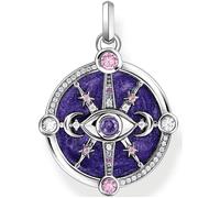 Collier pendentif oeil avec détails cosmiques et pierres colorées argent noirci