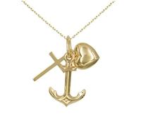 Collier - Pendentif Or Jaune Ancre Croix Coeur- 3 Vertues - Femme ou Enfant