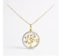 Collier - Pendentif Or Jaune Arbre de Vie Serti de Zirconiums - Chaine Dorée Offerte