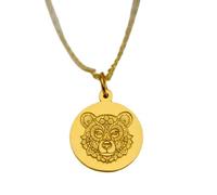 Collier pendentif ours en argent sterling 925 plaqué or | LK_NLC_01830 | necklace gold plated round engraved byzantine eagle coin pendant 25mm with 18 inch cable chain symbolic