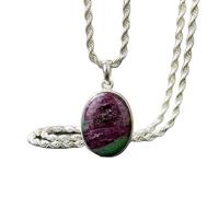 Collier pendentif ovale en argent sterling 925 avec pierre précieuse rubis zosite naturelle et chaîne forçat. Bijou artisanal sublimant la passion. Médaillon sublimant la passion | LK_SGMP_0049