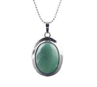 Collier Pendentif Ovale en Cristaux Naturels pour Femmes et Hommes|Breloque en Perles de Pierres Précieuses Avec Chaîne en Argent,Amulette Ras Du Cou,Bijoux de Yoga,Cadeaux en Aventurine Verte