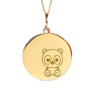 Collier pendentif panda en argent sterling 925 plaqué or | LK_NLC_02161 | plated round wolf silhouette nature charm with 18 inch cable chain 28mm wildlife inspirational jewelry