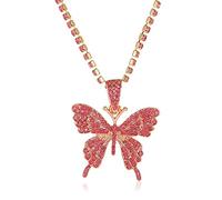 Collier pendentif papillon chaîne cubaine mode pour femmes Shine Hip Hop Zircon Party Jewelry Tennis Choker 1 pièce (couleur : XL980-or rose)