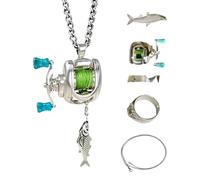 Collier Pendentif Pêche - 4cm | Collier Pendentif Mini Engrenage Avec Poignée Rotative | Anneau De Boucle De Ligne Amovible Réaliste Pour Les Pêcheurs Et Les Amateurs, Utilisation Quotidienne