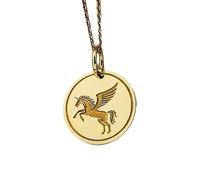 Collier pendentif Pégase gravé en argent sterling 925 | LK_NLC_00115 | Pendentif médaillon rond plaqué or de 28 mm chaîne câble de 45 cm motif cheval mythique épaisseur 15 mm.